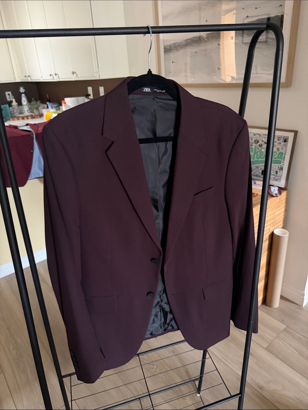 Zara Man Deep Burgundy Maroon Tailored Two-Button Blazer Jacket 40